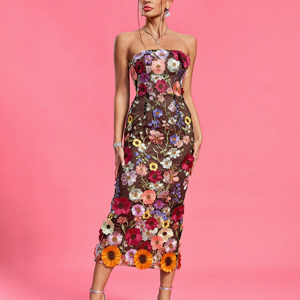 Maraya Floral Applique Midi Dress - Opulent Empire