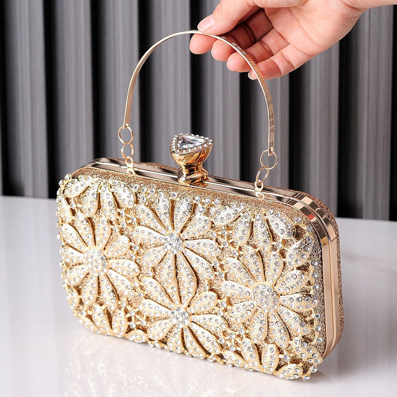 Flower Rhinestones Clutch Bag - Opulent Empire