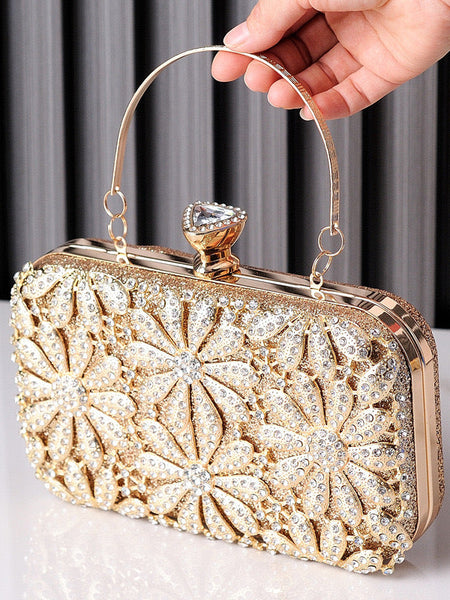 Flower Rhinestones Clutch Bag - Opulent Empire