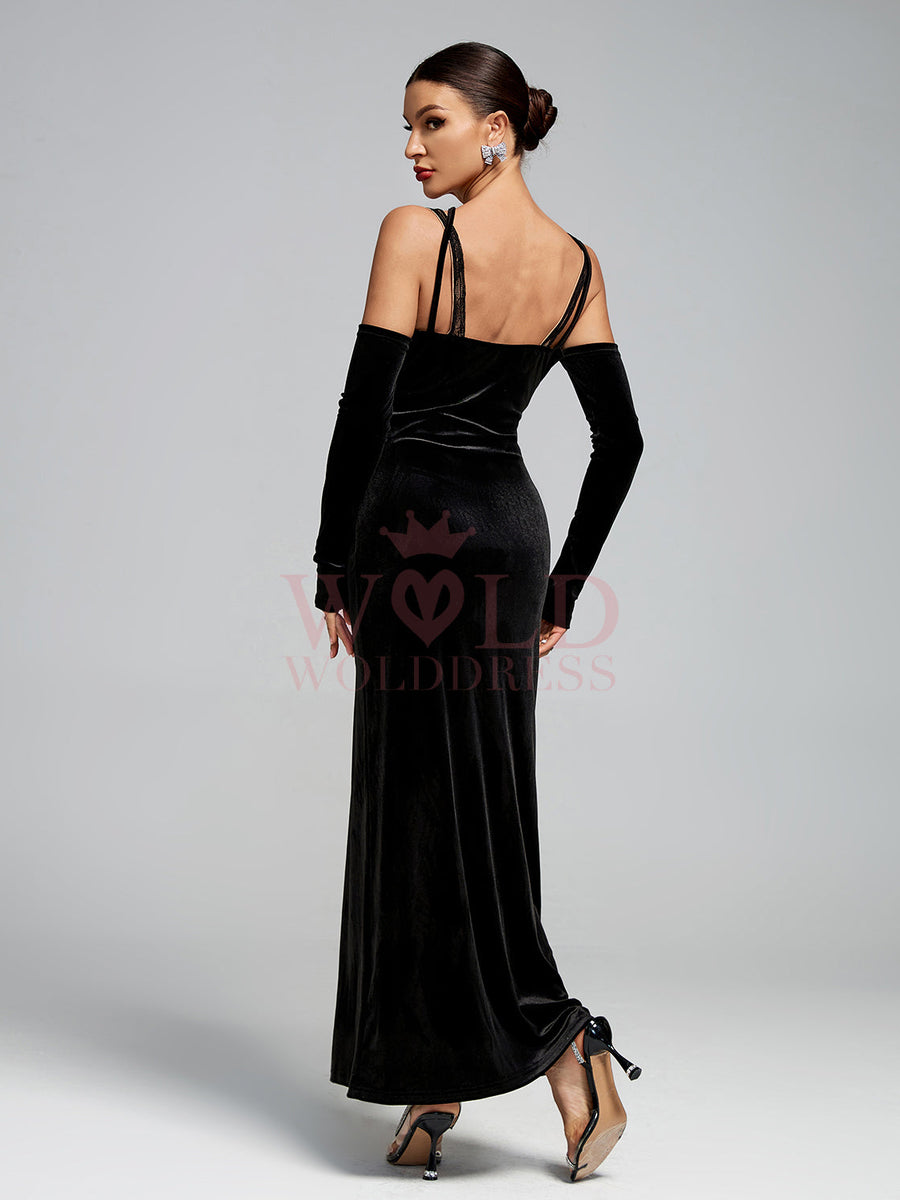 Strap Wrap Lace Corset Velvet Maxi Dress