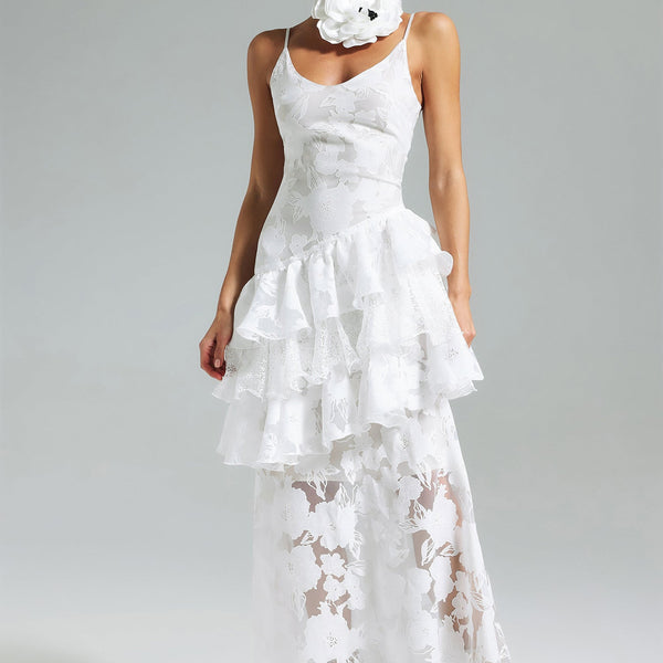Strappy Tiered Lace Vintage Maxi Dress