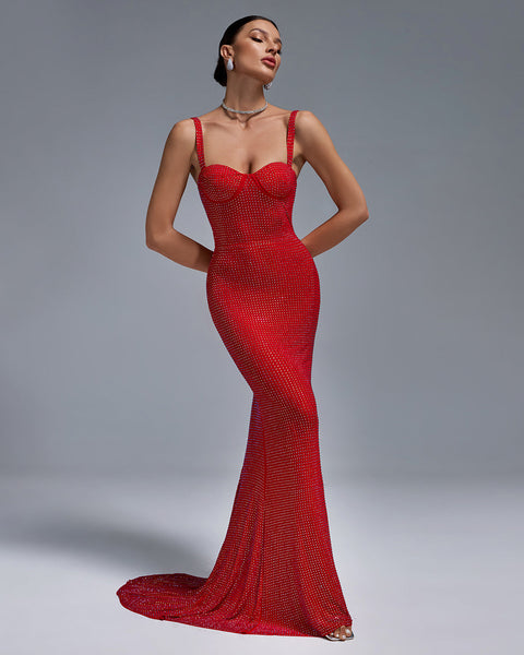 Rivet-Embellished Mermaid Evening Dress - Opulent Empire
