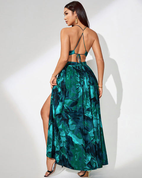 Backless Summer Dress with Splash-Ink Print for Perfect Summer Vacation