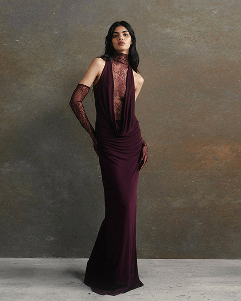 High Neck Sleeveless Vintage Maxi Dress KLYF1343