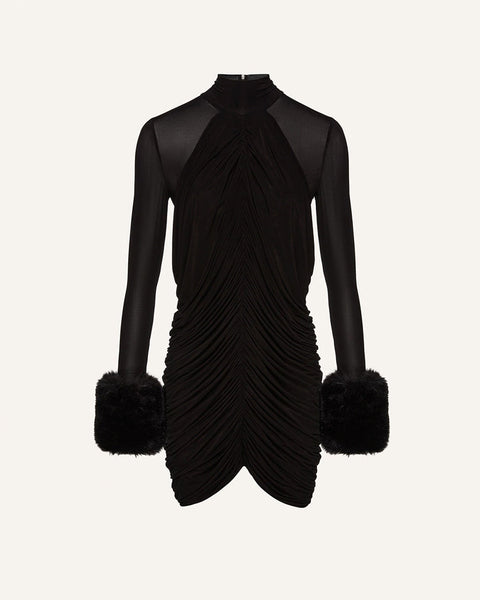 Elegant High Neck Long Sleeve Ruffle Mini Dress KLYF1362