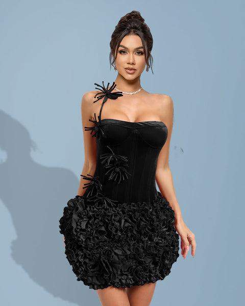 Elegant velvet set with 3D pleated floral details