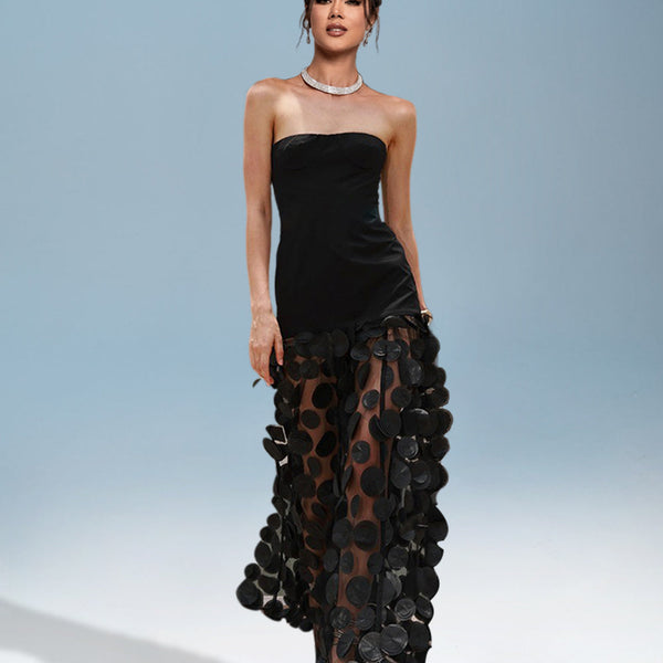 Polka Dot Dress with Mesh Design and Creative Stitching