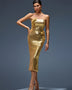 Long gold sequin dress with elegant 3D flowers