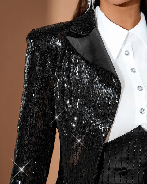 Sequin Mini Shirt Dress With Sequin Blazer