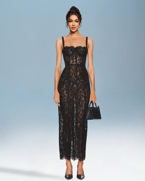 Elegant Strappy Lace Backless Maxi Dress for a Stunning Look