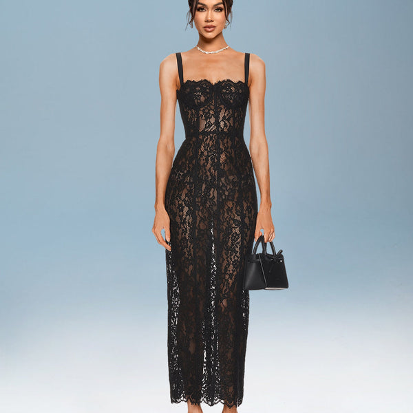 Elegant Strappy Lace Backless Maxi Dress for a Stunning Look