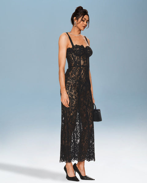 Elegant Strappy Lace Backless Maxi Dress for a Stunning Look