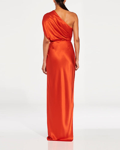 Elegant One-Shoulder Maxi Dress in Solid Color KLYS018
