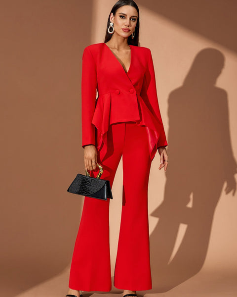 Ruffled Top & Scarlet Trousers Set