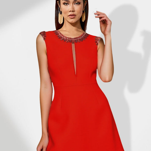 Mini Flared Dress Adorned with Crystals for an Elegant and Sophisticated Look