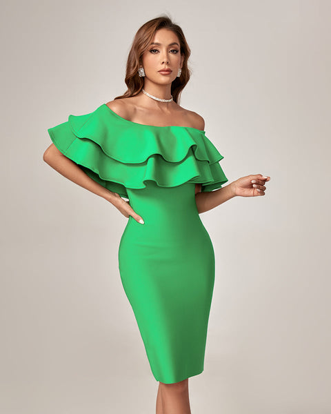 Off-Shoulder Layered Frill Bandage Dress - Opulent Empire