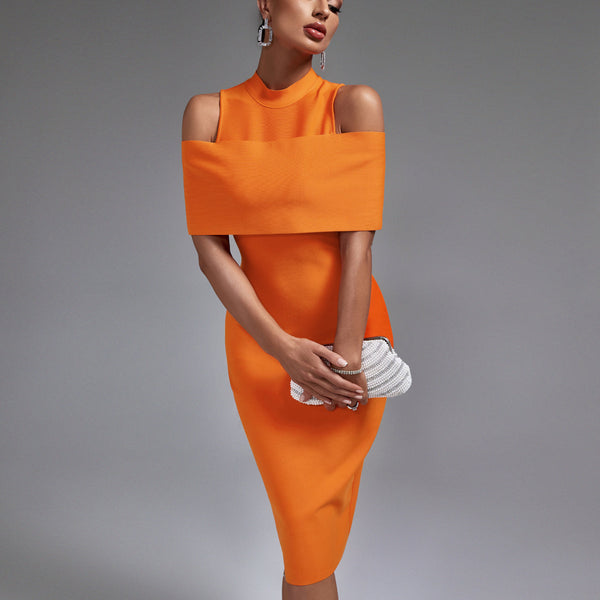 Chic Cold-Shoulder Mock Neck Bandage Dress for Effortless Elegance - Opulent Empire