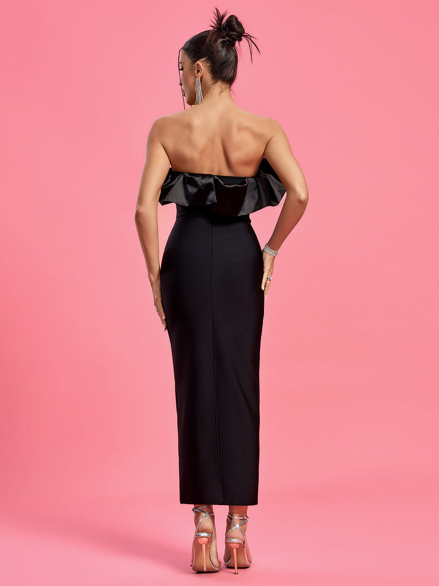 Elegant Strapless Satin and Bandage Long Dress for a Stunning Look