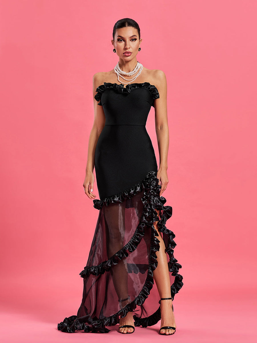 Elegant Ruched Bustier Bandage Mermaid Maxi Dress for a Stunning Look