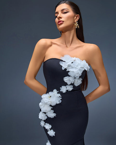 Elegant Strapless 3D Floral Mermaid Maxi Dress for a Stunning Look