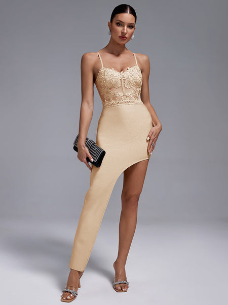 Strappy Asymmetric Bandage Lace Dress