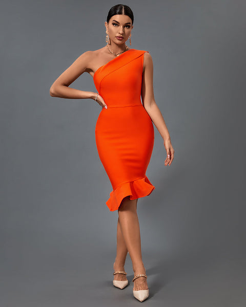 Elegant One-Shoulder Fishtail Bandage Dress - Opulent Empire