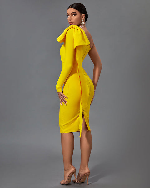 Chic Asymmetrical Bowknot Midi Dress for a Stunning Look - Opulent Empire