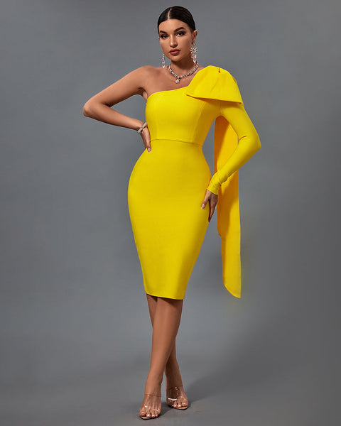 Chic Asymmetrical Bowknot Midi Dress for a Stunning Look - Opulent Empire