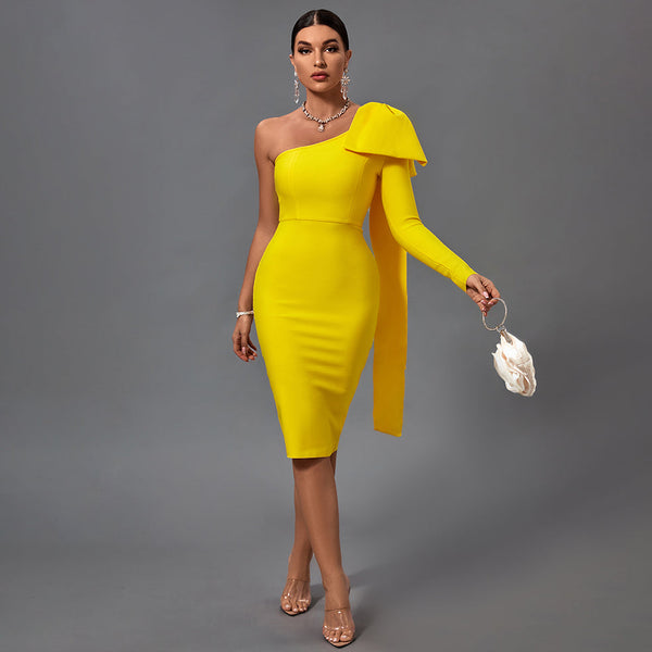 Chic Asymmetrical Bowknot Midi Dress for a Stunning Look - Opulent Empire