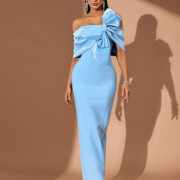 Off Shoulder Asymmetric Bow Bandage Dress