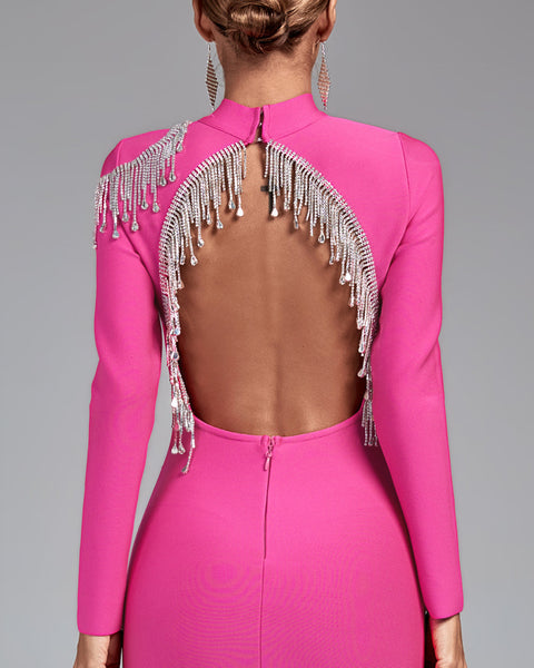 High Neck Backless Tassels Bandage Dress - Opulent Empire