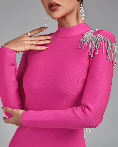 High Neck Backless Tassels Bandage Dress - Opulent Empire