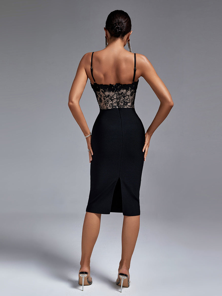 Lace Floral Bandage Backless Dress