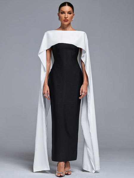 Elegant Satin Bandage Dress with Forearm Wrap and Scarf