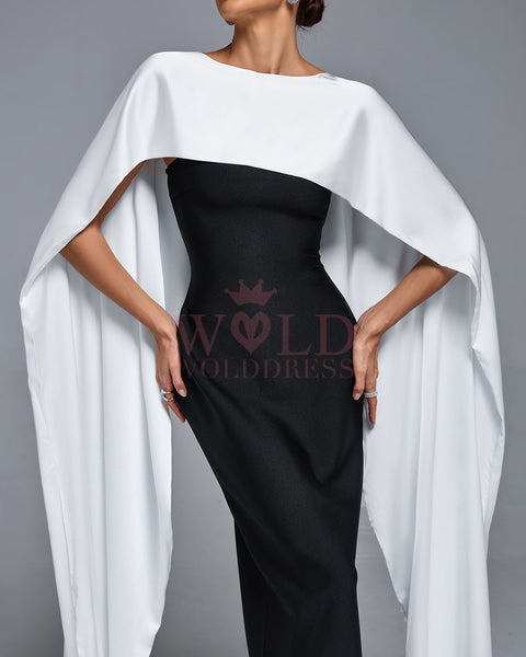 Elegant Satin Bandage Dress with Forearm Wrap and Scarf
