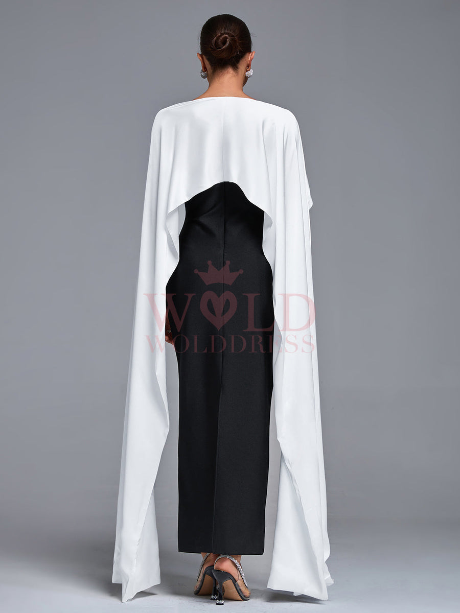 Elegant Satin Bandage Dress with Forearm Wrap and Scarf