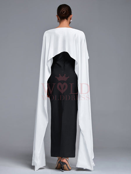 Elegant Satin Bandage Dress with Forearm Wrap and Scarf