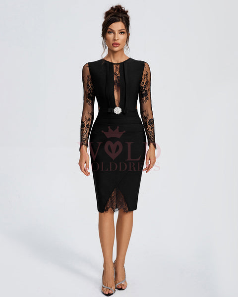Sexy Lace Patchwork Bandage Midi Dress