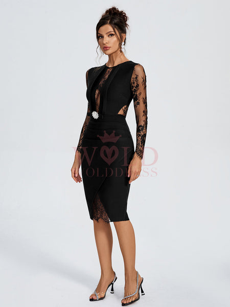 Sexy Lace Patchwork Bandage Midi Dress