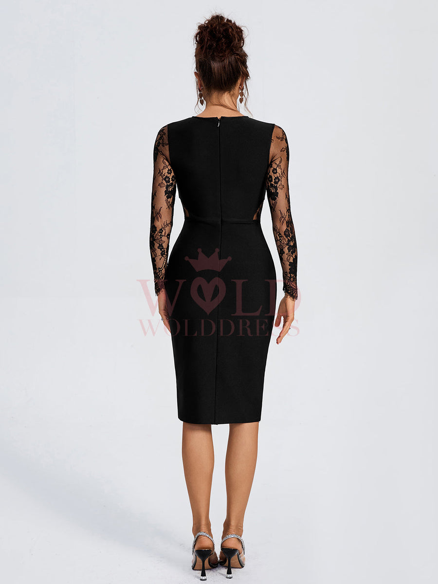 Sexy Lace Patchwork Bandage Midi Dress