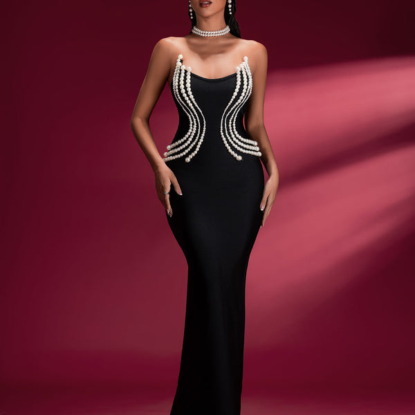 Pearl Detail Bandage Maxi Dress - Opulent Empire