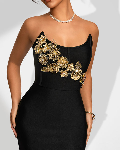 Elegant and trendy 3D floral bandage dress