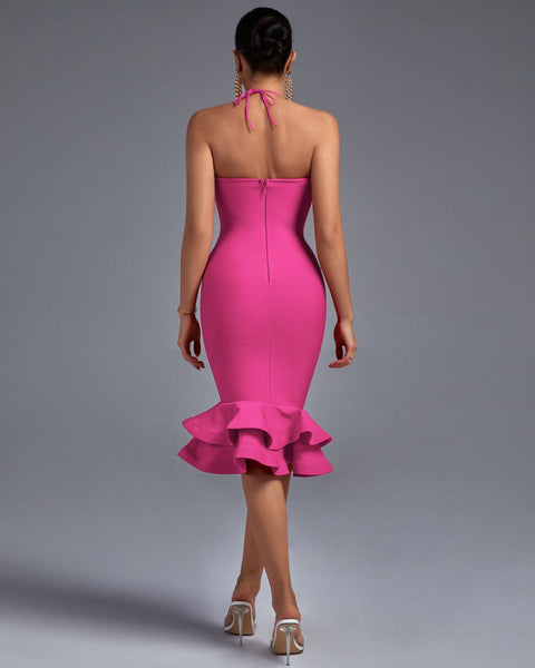 Halter Over Knee Fishtail Bandage Dress - Opulent Empire