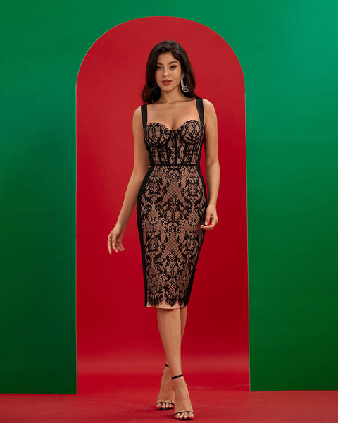 Black Lace Midi Bandage Dress