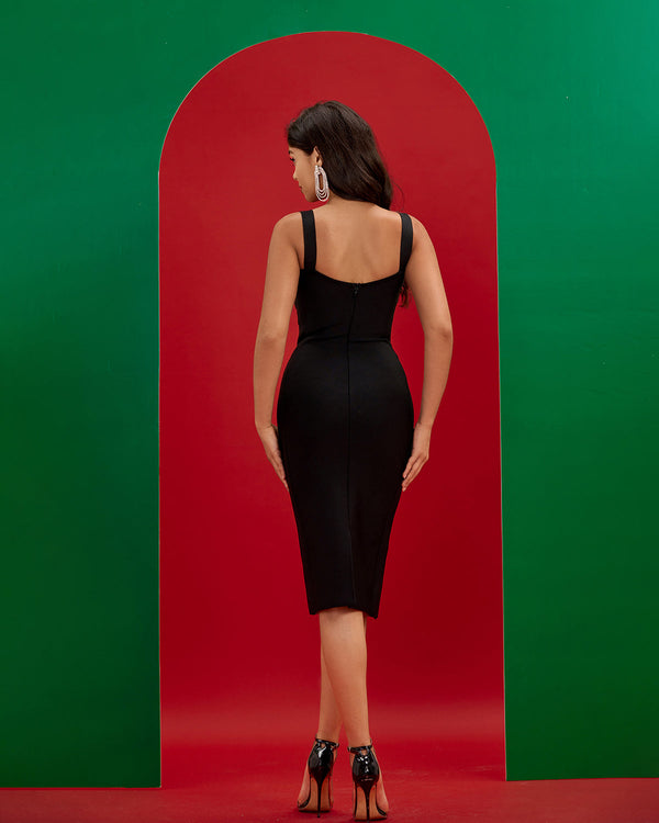 Black Lace Midi Bandage Dress