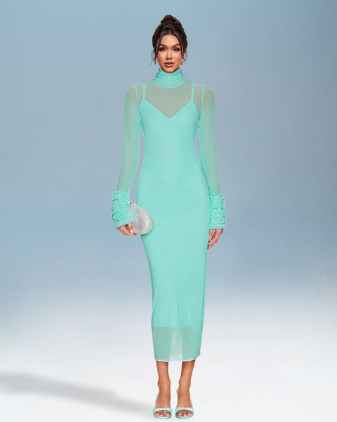 Knit Dress with Puffy Sleeves and Bright Solid Colors