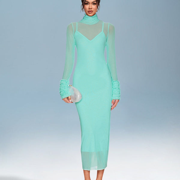 Knit Dress with Puffy Sleeves and Bright Solid Colors