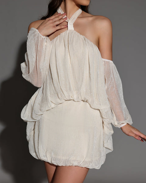 Soft Mini Plush Dress with Backless and Halter Neck