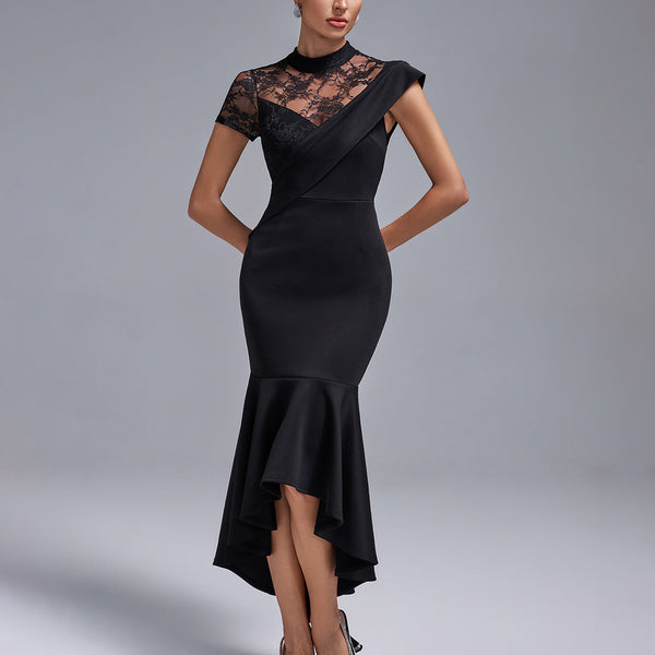 Black Lace Mermaid Long Dress
