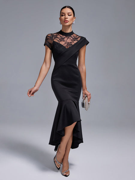 Black Lace Mermaid Long Dress